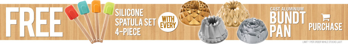Free spatulas with every cast aluminium Bundt pan purchase for a limited time!